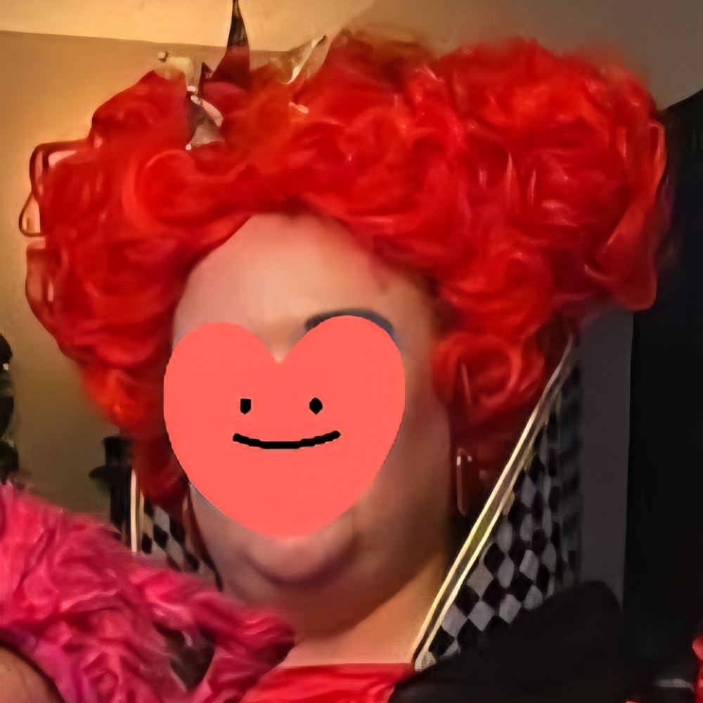Vibrant Red Curly Wig for Women-Quuen of Hearts-with tiny crown